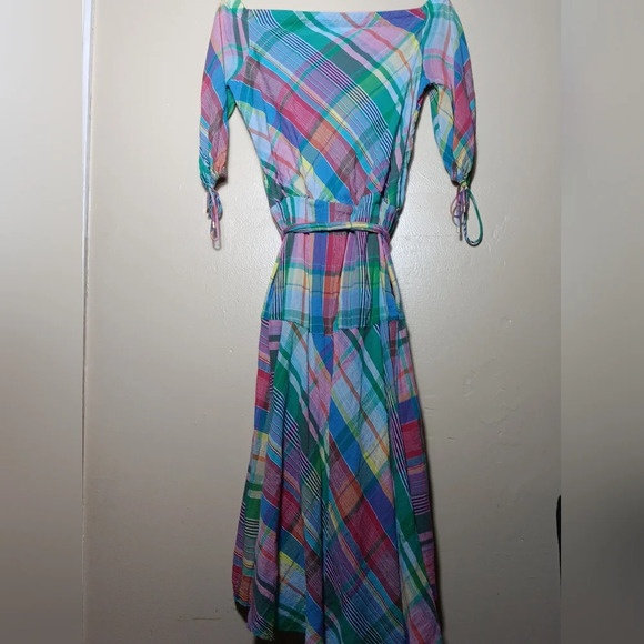 Ralph Lauren off shoulder,multi color plaid dress with pockets a size 6 - Picture 2 of 7